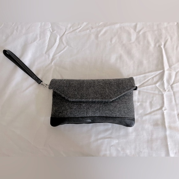 VTG L.L. Bean Small Wool Blend Leather Wristlet Purse Wallet Gray/Black EUC - Picture 1 of 12
